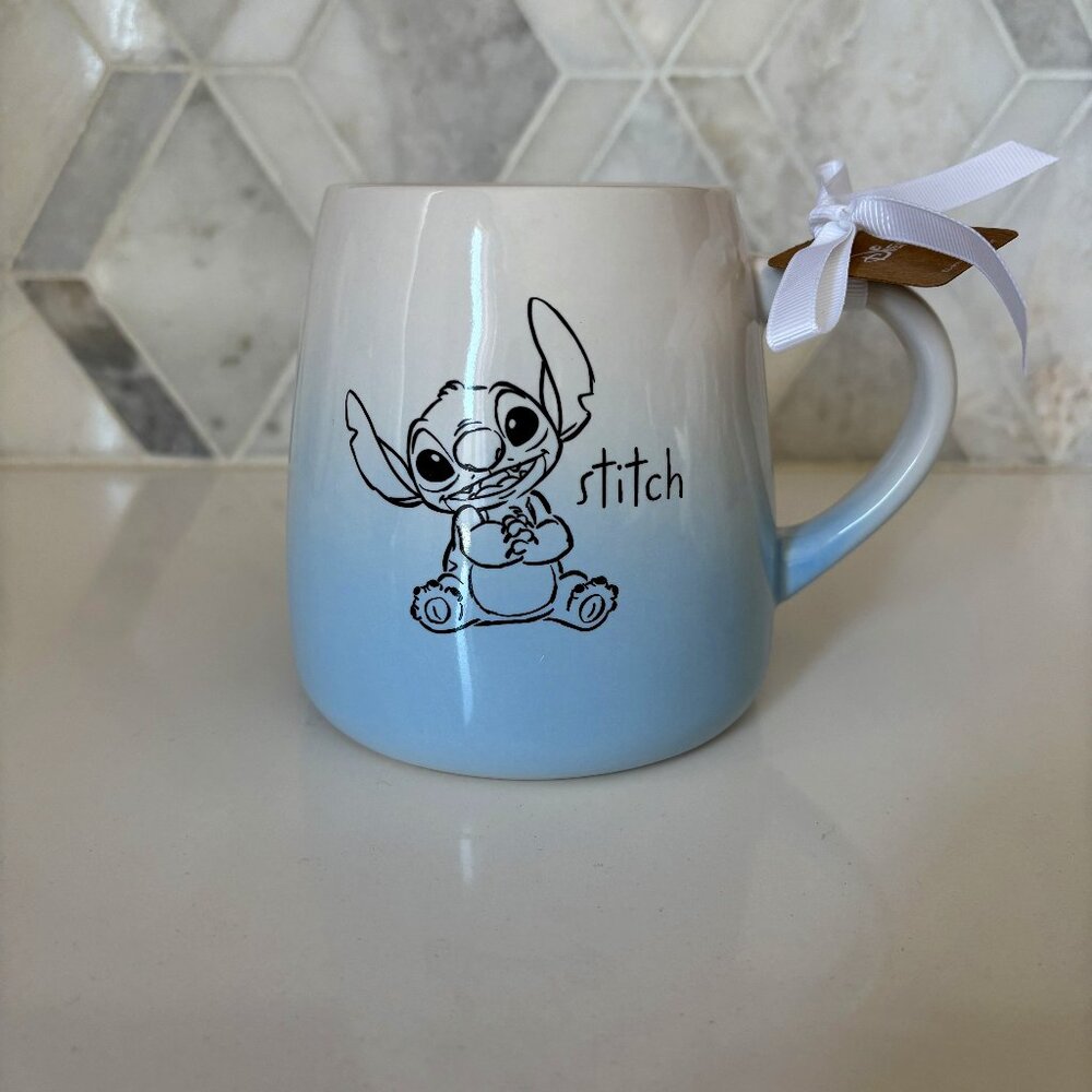 TWO PACK Rae Dunn New Disney Blue White Gradient Wide Stitch Mug - Picture 1 of 10